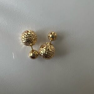 18k Real Gold Double Ball Earrings